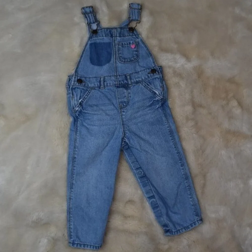 Oshkosh Overalls Girls Size 24 Months Blue Denim Pants Button Leg